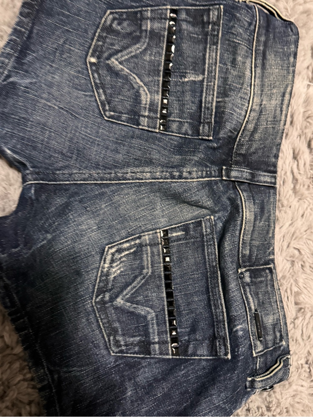 Diesel Women's Dark Blue Denim Jean Shorts with Studded Back Pockets